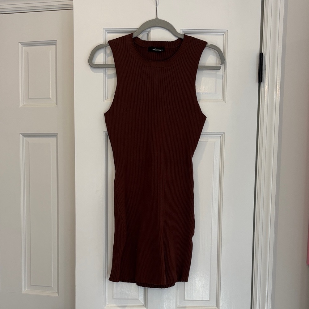 Brown Ribbed Body Con Mini Dress